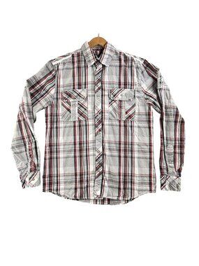 Affliction Shirt Mens XL Plaid Skull Embroidered Western Long Sleeve Button-Up